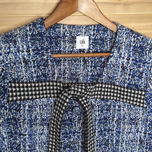 CAbi Jacket Womens Medium Blue #5294 Reina Houndstooth Club Jacket Cropped Prep - Picture 2 of 10